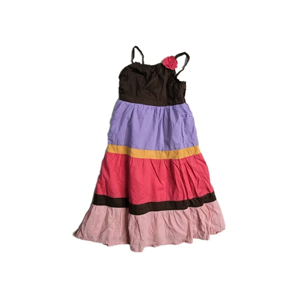 Gymboree Glamour Safari Tiered Peasant Dress Purple Brown Pink  4‎ Vintage Y2K